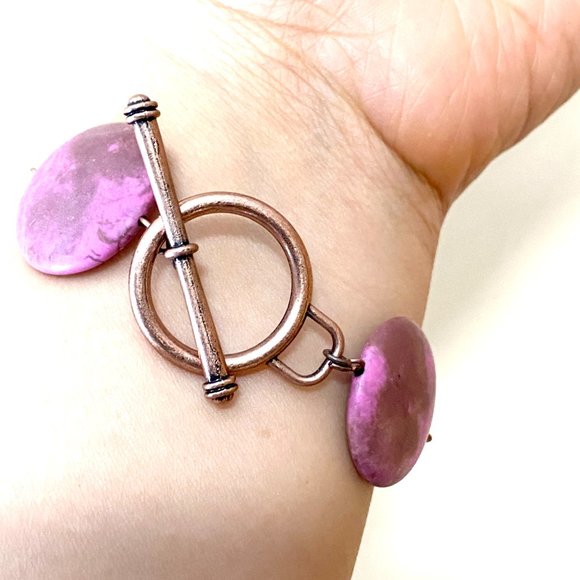2/$20, Viva Magenta Agate Boho Bracelet, Chunky Bold Statement Copper Chain - Picture 5 of 9